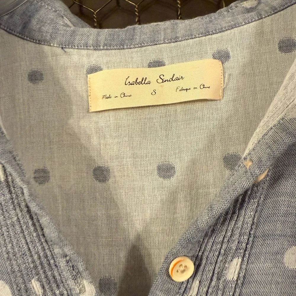 Anthro Isabell Sinclair Cotton Blue Dress with White Dots - Picture 2 of 5